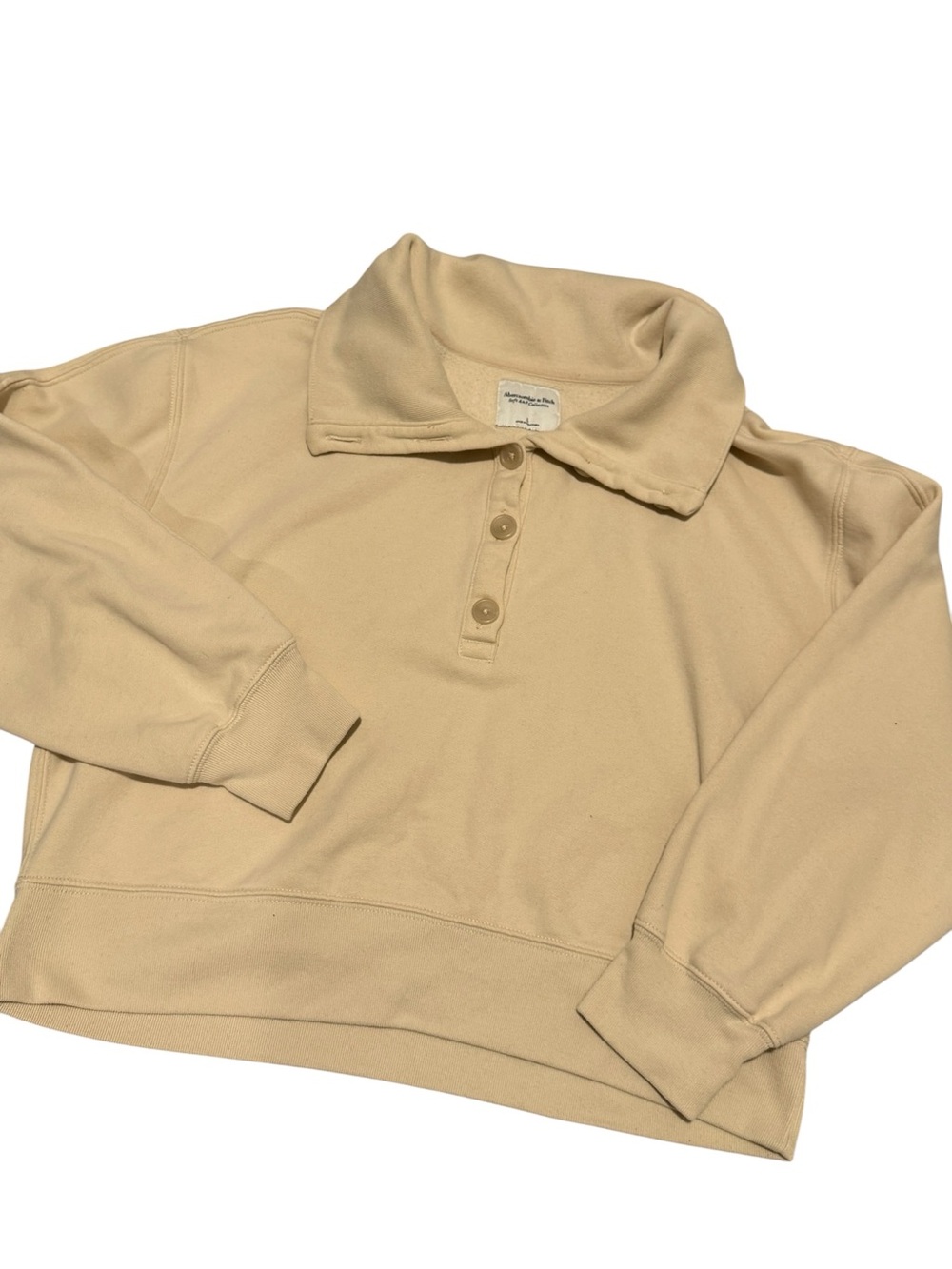🤎Abercrombie Women’s Cream Minimalist Neutral Collared Classic Sweatshirt | L